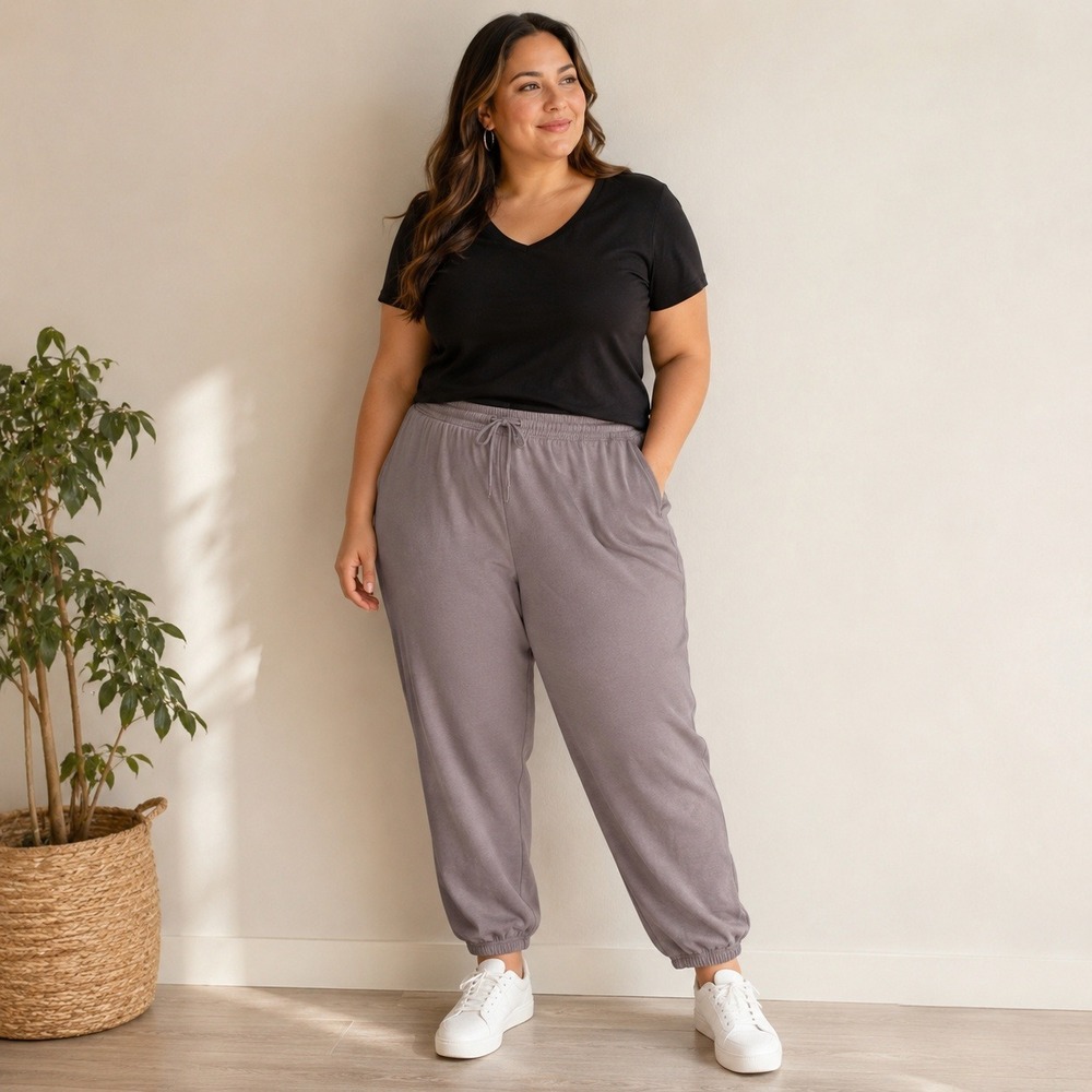 Velocity Plus Size Jogger Pants Women 1X Brown Pull On Stretch Rayon Pockets NWT